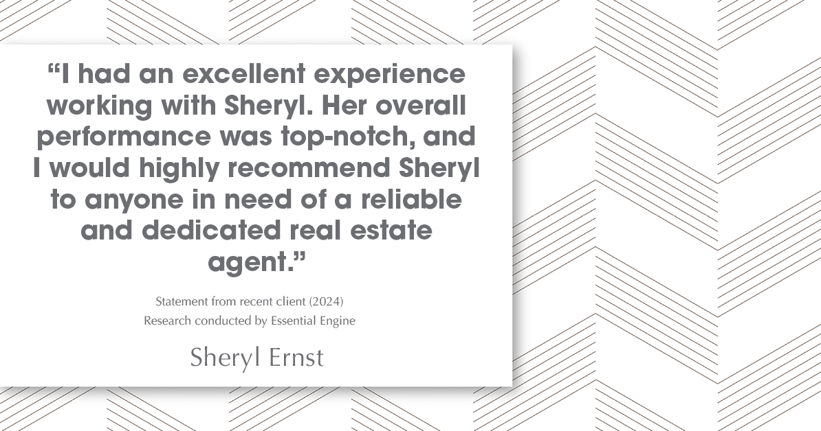 Testimonial for real estate agent Sheryl Ernst with Jump Start Realty, LLC in Milwaukee, WI: "I had an excellent experience working with Sheryl. Her overall performance was top-notch, and I would highly recommend Sheryl to anyone in need of a reliable and dedicated real estate agent."