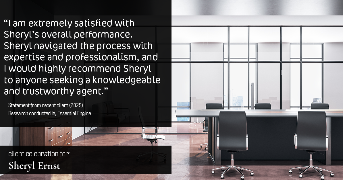 Testimonial for real estate agent Sheryl Ernst with Jump Start Realty, LLC in Milwaukee, WI: "I am extremely satisfied with Sheryl's overall performance. Sheryl navigated the process with expertise and professionalism, and I would highly recommend Sheryl to anyone seeking a knowledgeable and trustworthy agent."