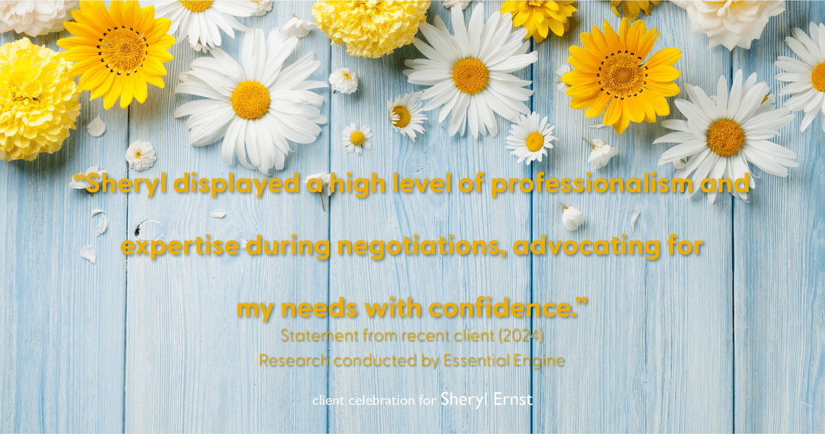 Testimonial for real estate agent Sheryl Ernst with Jump Start Realty, LLC in Milwaukee, WI: "Sheryl displayed a high level of professionalism and expertise during negotiations, advocating for my needs with confidence."