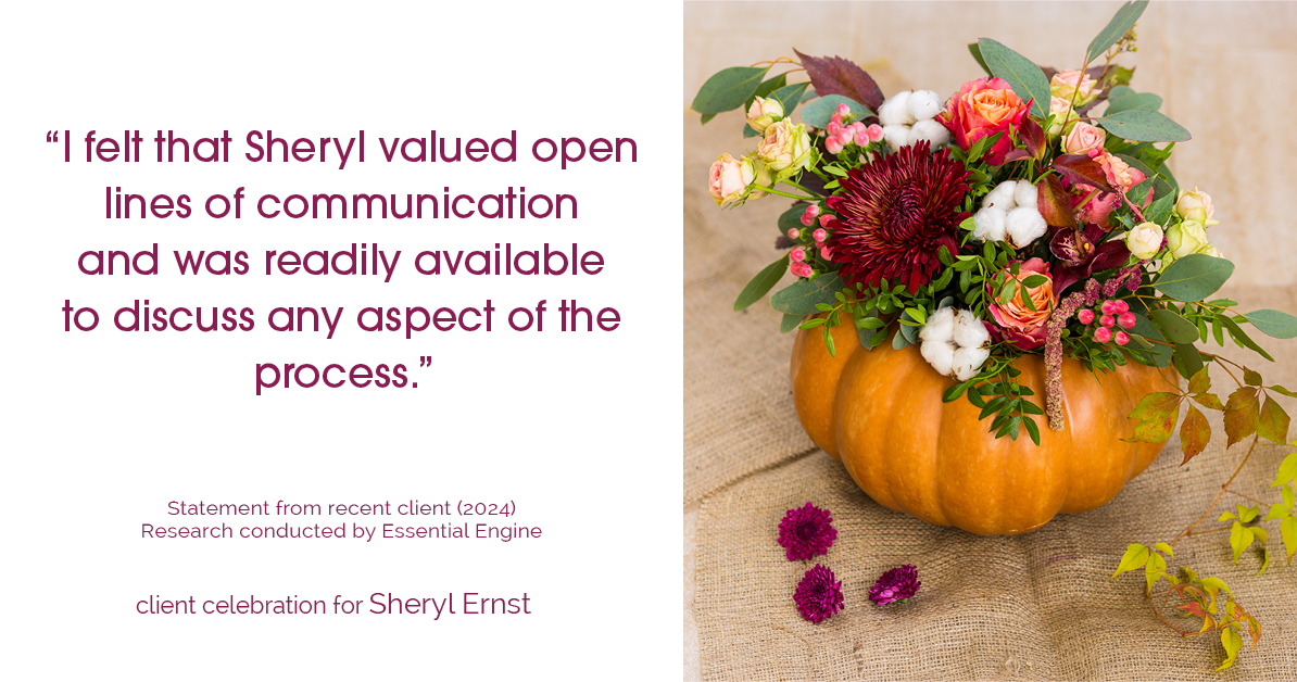 Testimonial for real estate agent Sheryl Ernst with Jump Start Realty, LLC in Milwaukee, WI: "I felt that Sheryl valued open lines of communication and was readily available to discuss any aspect of the process."