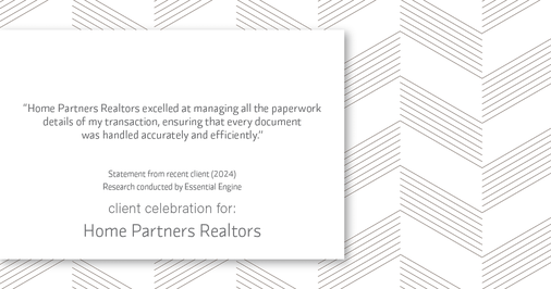 Testimonial for real estate agent Home Partners Realtors with Home Partners Realtors in Dallas, TX: "Home Partners Realtors excelled at managing all the paperwork details of my transaction, ensuring that every document was handled accurately and efficiently."