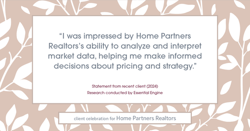 Testimonial for real estate agent Home Partners Realtors with Home Partners Realtors in Dallas, TX: "I was impressed by Home Partners Realtors's ability to analyze and interpret market data, helping me make informed decisions about pricing and strategy."