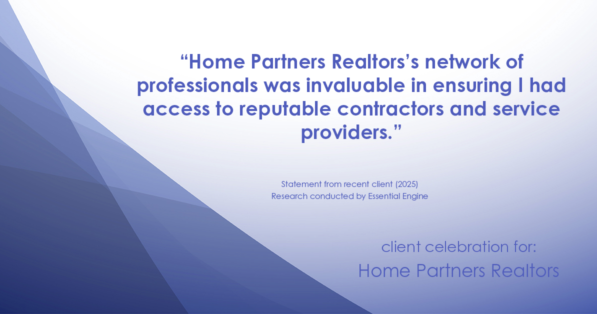 Testimonial for real estate agent Home Partners Realtors with Home Partners Realtors in Dallas, TX: "Home Partners Realtors's network of professionals was invaluable in ensuring I had access to reputable contractors and service providers."