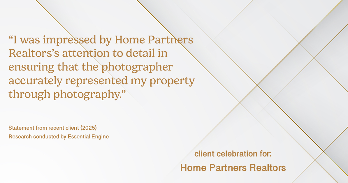 Testimonial for real estate agent Home Partners Realtors with Home Partners Realtors in Dallas, TX: "I was impressed by Home Partners Realtors's attention to detail in ensuring that the photographer accurately represented my property through photography."