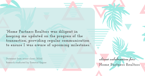 Testimonial for real estate agent Home Partners Realtors with Home Partners Realtors in Dallas, TX: "Home Partners Realtors was diligent in keeping me updated on the progress of the transaction, providing regular communication to ensure I was aware of upcoming milestones."