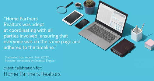 Testimonial for real estate agent Home Partners Realtors with Home Partners Realtors in Dallas, TX: "Home Partners Realtors was adept at coordinating with all parties involved, ensuring that everyone was on the same page and adhered to the timeline."