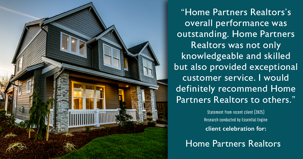Testimonial for real estate agent Home Partners Realtors with Home Partners Realtors in Dallas, TX: "Home Partners Realtors's overall performance was outstanding. Home Partners Realtors was not only knowledgeable and skilled but also provided exceptional customer service. I would definitely recommend Home Partners Realtors to others."