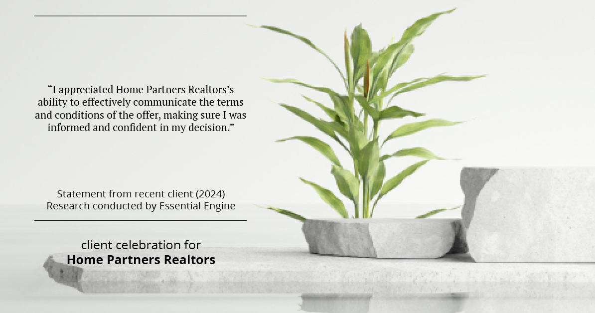 Testimonial for real estate agent Home Partners Realtors with Home Partners Realtors in Dallas, TX: "I appreciated Home Partners Realtors's ability to effectively communicate the terms and conditions of the offer, making sure I was informed and confident in my decision."