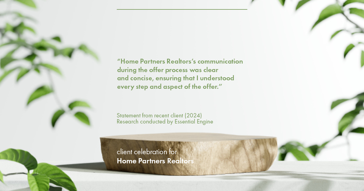 Testimonial for real estate agent Home Partners Realtors with Home Partners Realtors in Dallas, TX: "Home Partners Realtors's communication during the offer process was clear and concise, ensuring that I understood every step and aspect of the offer."