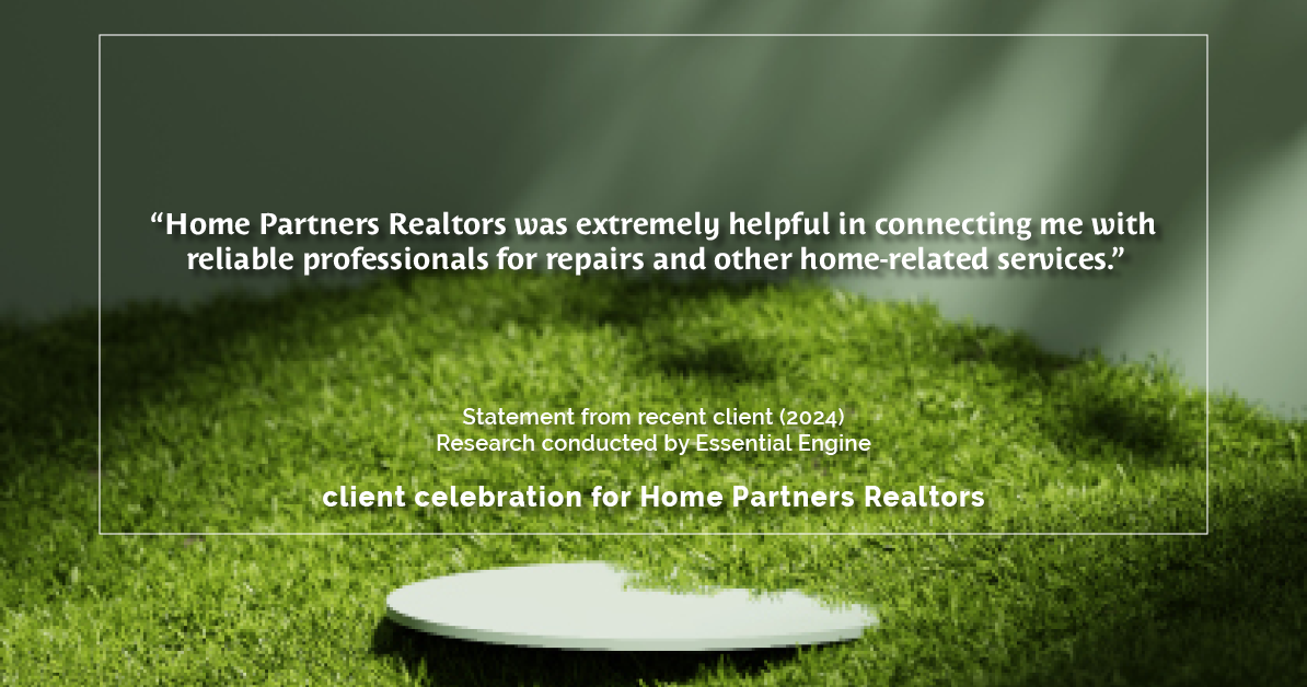 Testimonial for real estate agent Home Partners Realtors with Home Partners Realtors in Dallas, TX: "Home Partners Realtors was extremely helpful in connecting me with reliable professionals for repairs and other home-related services."