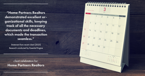 Testimonial for real estate agent Home Partners Realtors with Home Partners Realtors in Dallas, TX: "Home Partners Realtors demonstrated excellent organizational skills, keeping track of all the necessary documents and deadlines, which made the transaction seamless."