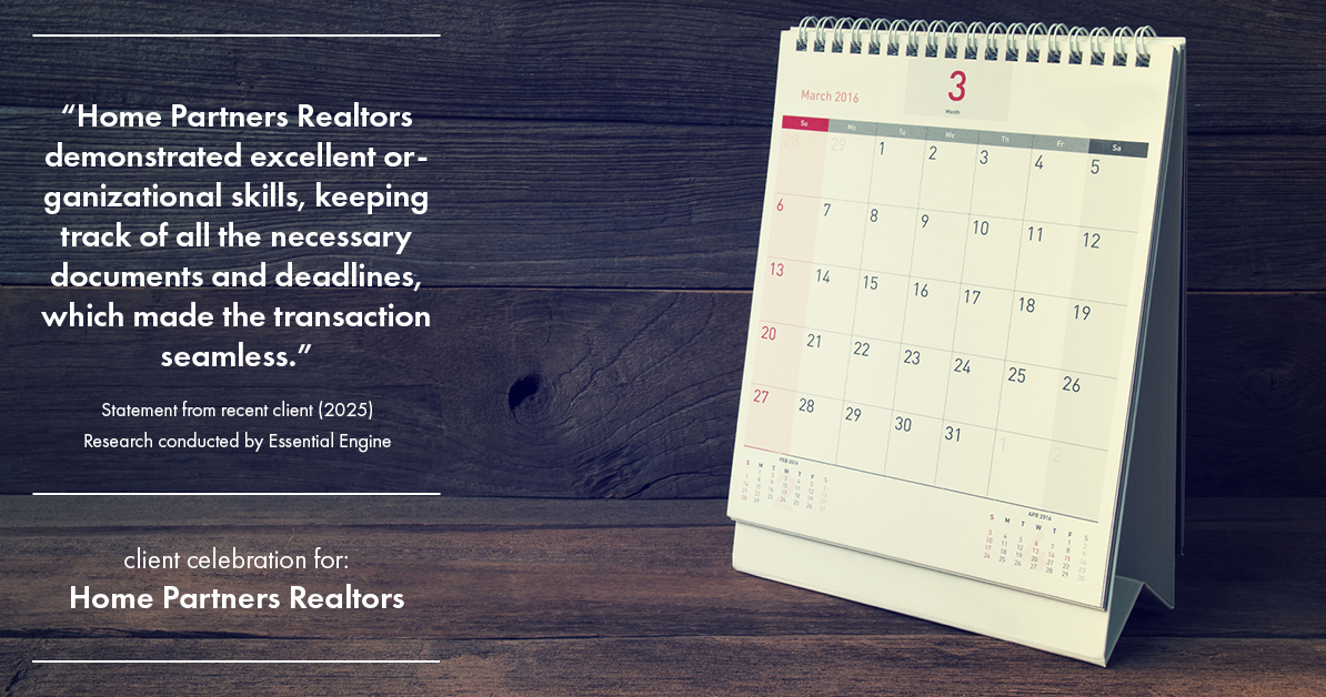 Testimonial for real estate agent Home Partners Realtors with Home Partners Realtors in Dallas, TX: "Home Partners Realtors demonstrated excellent organizational skills, keeping track of all the necessary documents and deadlines, which made the transaction seamless."
