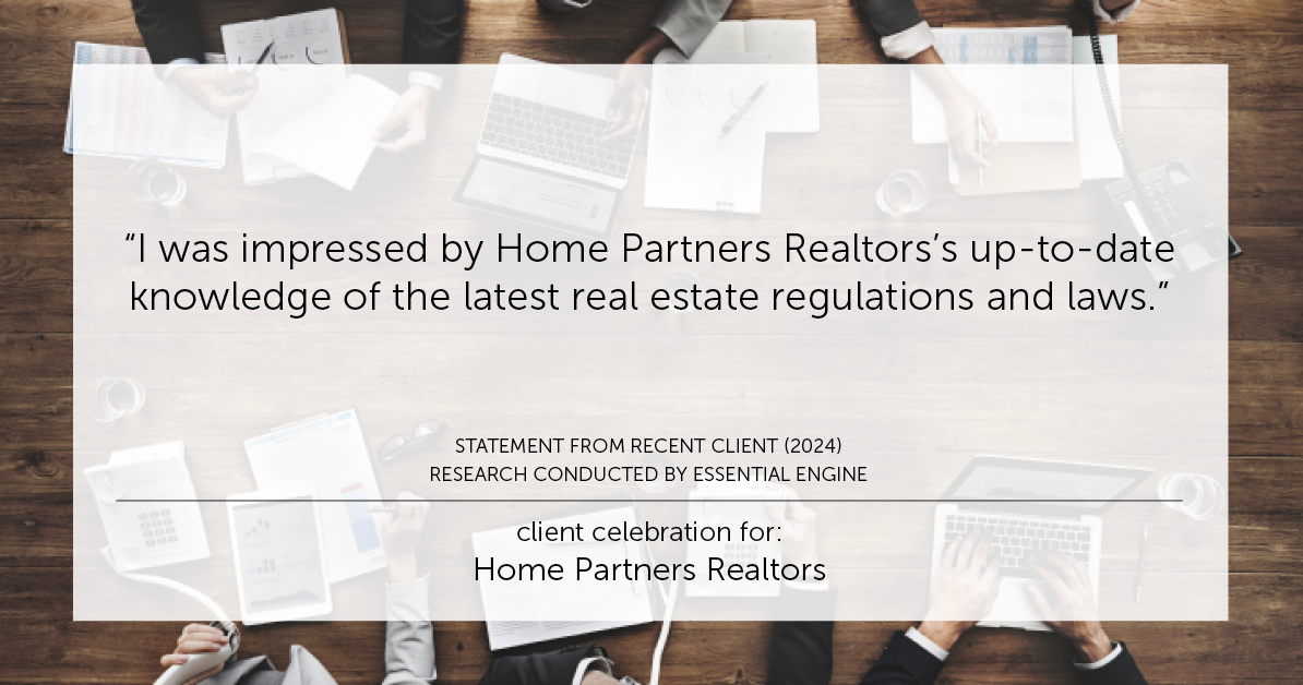 Testimonial for real estate agent Home Partners Realtors with Home Partners Realtors in Dallas, TX: "I was impressed by Home Partners Realtors's up-to-date knowledge of the latest real estate regulations and laws."