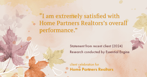 Testimonial for real estate agent Home Partners Realtors with Home Partners Realtors in Dallas, TX: "I am extremely satisfied with Home Partners Realtors's overall performance."