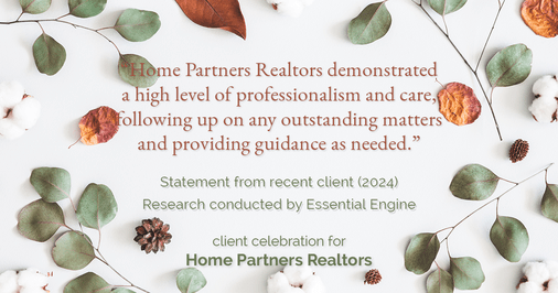 Testimonial for real estate agent Home Partners Realtors with Home Partners Realtors in Dallas, TX: "Home Partners Realtors demonstrated a high level of professionalism and care, following up on any outstanding matters and providing guidance as needed."