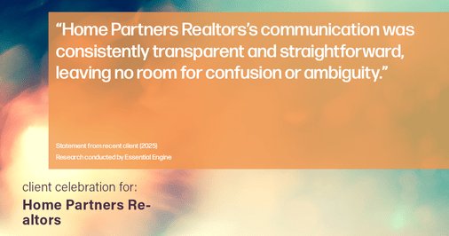 Testimonial for real estate agent Home Partners Realtors with Home Partners Realtors in Dallas, TX: "Home Partners Realtors's communication was consistently transparent and straightforward, leaving no room for confusion or ambiguity."