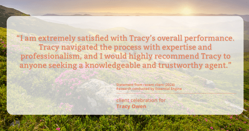 Testimonial for real estate agent Tracy Owen with Premiere Property Group, LLC in Vancouver, Washington: "I am extremely satisfied with Tracy's overall performance. Tracy navigated the process with expertise and professionalism, and I would highly recommend Tracy to anyone seeking a knowledgeable and trustworthy agent."