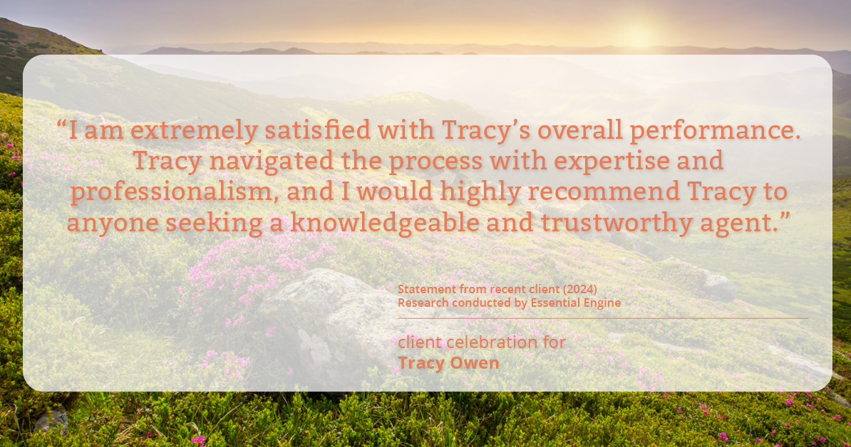 Testimonial for real estate agent Tracy Owen with Premiere Property Group, LLC in Vancouver, Washington: "I am extremely satisfied with Tracy's overall performance. Tracy navigated the process with expertise and professionalism, and I would highly recommend Tracy to anyone seeking a knowledgeable and trustworthy agent."