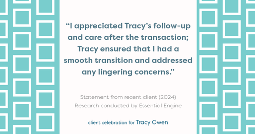 Testimonial for real estate agent Tracy Owen with Premiere Property Group, LLC in Vancouver, Washington: "I appreciated Tracy's follow-up and care after the transaction; Tracy ensured that I had a smooth transition and addressed any lingering concerns."