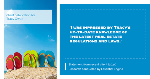 Testimonial for real estate agent Tracy Owen with Premiere Property Group, LLC in Vancouver, Washington: "I was impressed by Tracy's up-to-date knowledge of the latest real estate regulations and laws."