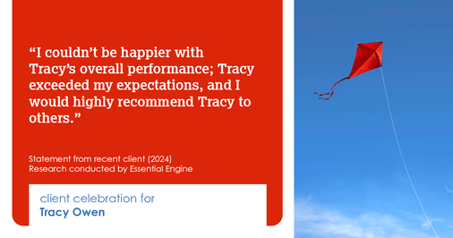 Testimonial for real estate agent Tracy Owen with Premiere Property Group, LLC in Vancouver, Washington: "I couldn't be happier with Tracy's overall performance; Tracy exceeded my expectations, and I would highly recommend Tracy to others."