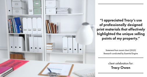 Testimonial for real estate agent Tracy Owen with Premiere Property Group, LLC in Vancouver, Washington: "I appreciated Tracy's use of professionally designed print materials that effectively highlighted the unique selling points of my property."
