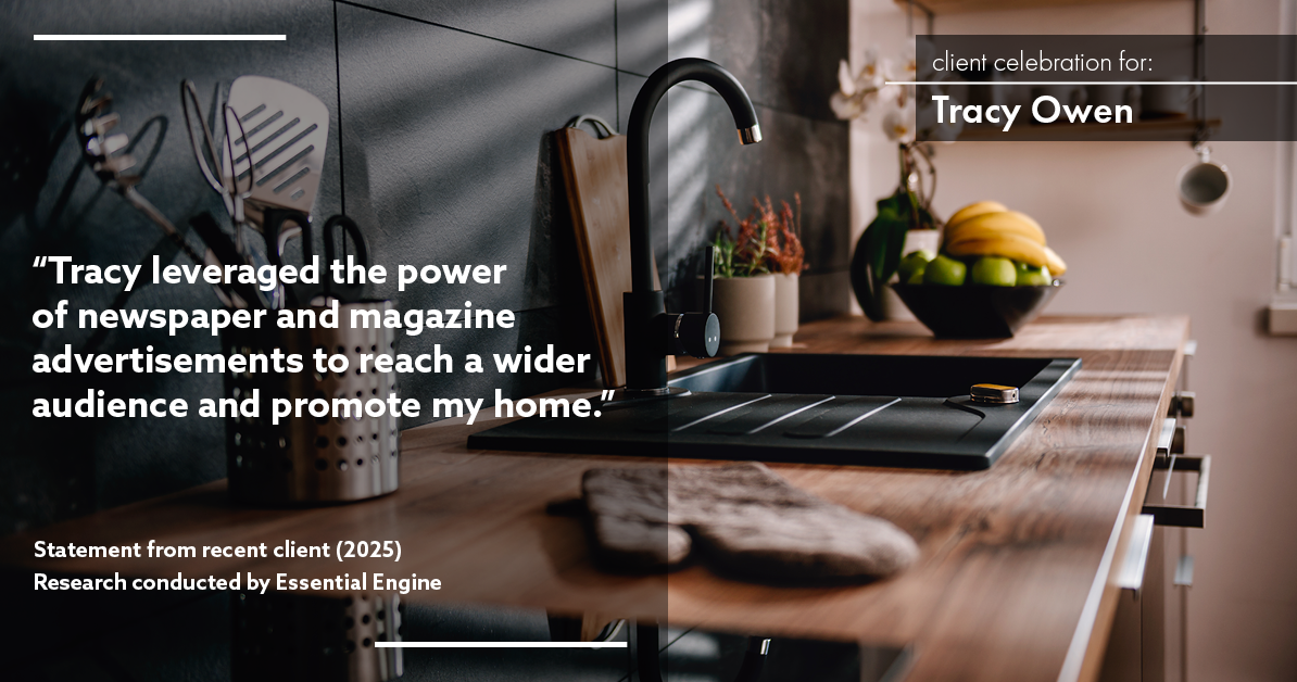 Testimonial for real estate agent Tracy Owen with Premiere Property Group, LLC in Vancouver, Washington: "Tracy leveraged the power of newspaper and magazine advertisements to reach a wider audience and promote my home."