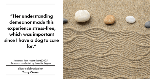 Testimonial for real estate agent Tracy Owen with Premiere Property Group, LLC in Vancouver, Washington: "Her understanding demeanor made this experience stress-free, which was important since I have a dog to care for."