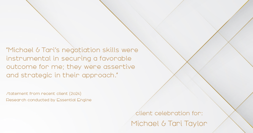 Testimonial for real estate agent Michael & Tari Taylor with PREMIER HOMES REALTY in St. Augustine, FL: "Michael & Tari's negotiation skills were instrumental in securing a favorable outcome for me; they were assertive and strategic in their approach."