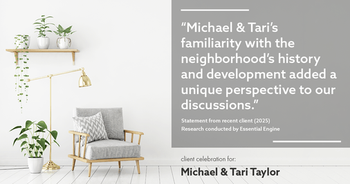 Testimonial for real estate agent Michael & Tari Taylor with PREMIER HOMES REALTY in St. Augustine, FL: "Michael & Tari's familiarity with the neighborhood's history and development added a unique perspective to our discussions."