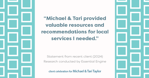 Testimonial for real estate agent Michael & Tari Taylor with PREMIER HOMES REALTY in St. Augustine, FL: "Michael & Tari provided valuable resources and recommendations for local services I needed."