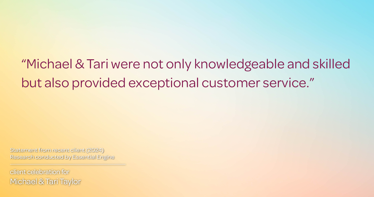 Testimonial for real estate agent Michael & Tari Taylor with PREMIER HOMES REALTY in St. Augustine, FL: "Michael & Tari were not only knowledgeable and skilled but also provided exceptional customer service."