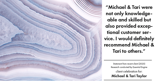 Testimonial for real estate agent Michael & Tari Taylor with PREMIER HOMES REALTY in St. Augustine, FL: Michael & Tari were not only knowledgeable and skilled but also provided exceptional customer service. I would definitely recommend Michael & Tari to others."
