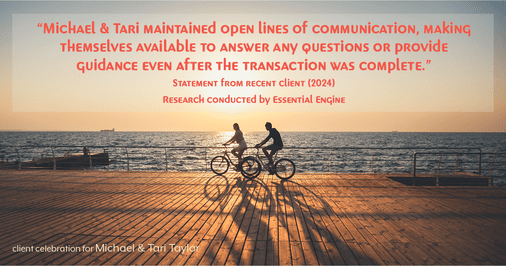 Testimonial for real estate agent Michael & Tari Taylor with PREMIER HOMES REALTY in St. Augustine, FL: "Michael & Tari maintained open lines of communication, making themselves available to answer any questions or provide guidance even after the transaction was complete."