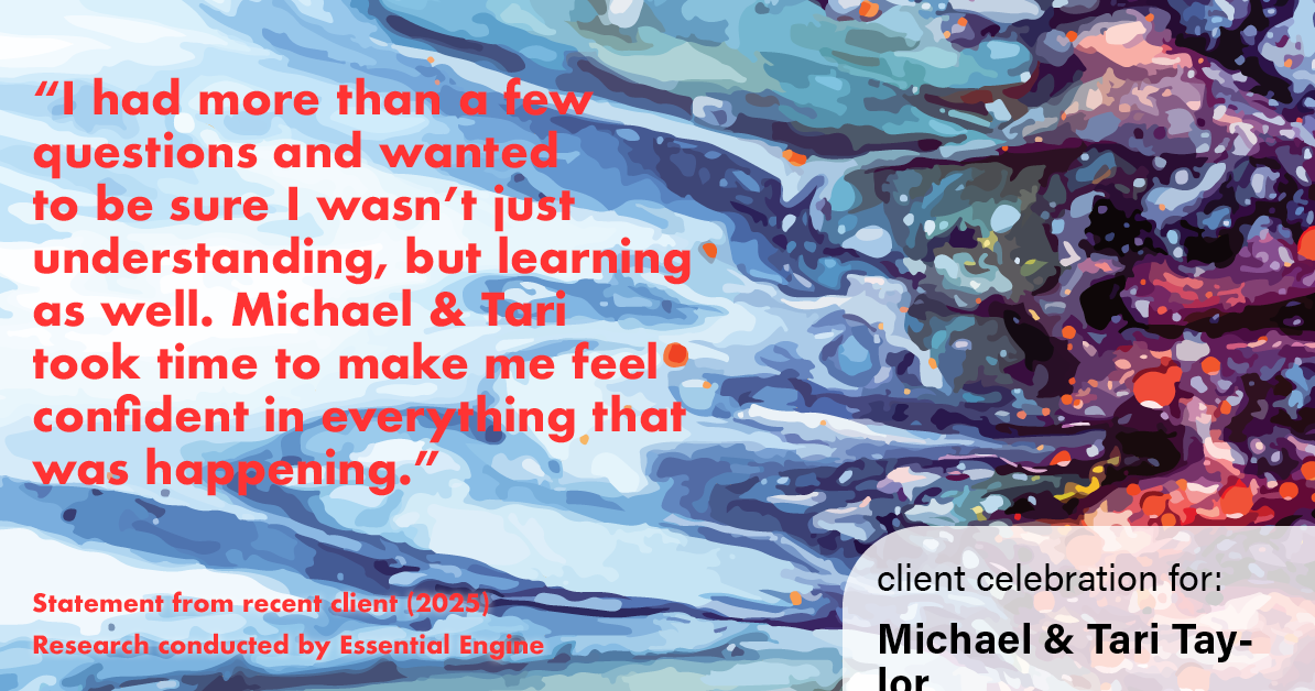 Testimonial for real estate agent Michael & Tari Taylor with PREMIER HOMES REALTY in St. Augustine, FL: "I had more than a few questions and wanted to be sure I wasn't just understanding, but learning as well. Michael & Tari took time to make me feel confident in everything that was happening."