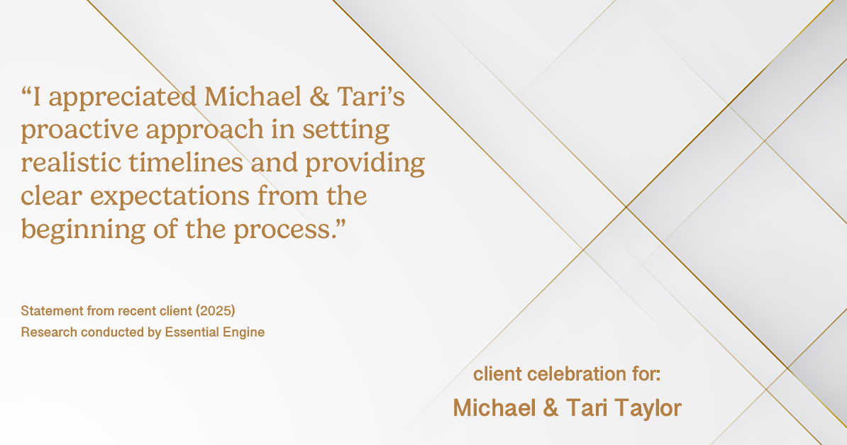 Testimonial for real estate agent Michael & Tari Taylor with PREMIER HOMES REALTY in St. Augustine, FL: "I appreciated Michael & Tari's proactive approach in setting realistic timelines and providing clear expectations from the beginning of the process."