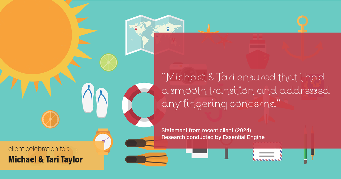 Testimonial for real estate agent Michael & Tari Taylor with PREMIER HOMES REALTY in St. Augustine, FL: "Michael & Tari ensured that I had a smooth transition and addressed any lingering concerns."