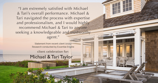 Testimonial for real estate agent Michael & Tari Taylor with PREMIER HOMES REALTY in St. Augustine, FL: "I am extremely satisfied with Michael & Tari's overall performance. Michael & Tari navigated the process with expertise and professionalism, and I would highly recommend Michael & Tari to anyone seeking a knowledgeable and trustworthy agent."