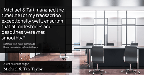 Testimonial for real estate agent Michael & Tari Taylor with PREMIER HOMES REALTY in St. Augustine, FL: "Michael & Tari managed the timeline for my transaction exceptionally well, ensuring that all milestones and deadlines were met smoothly."