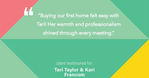 Testimonial for real estate agent Tari Taylor Kari Francom with PREMIER HOMES REALTY in St. Augustine, FL: "Buying our first home felt easy with Tari! Her warmth and professionalism shined through every meeting."