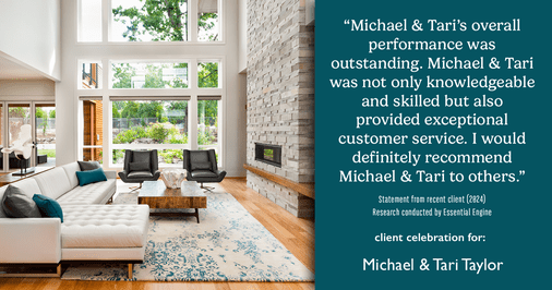 Testimonial for real estate agent Michael & Tari Taylor with PREMIER HOMES REALTY in St. Augustine, FL: "Michael & Tari's overall performance was outstanding. Michael & Tari was not only knowledgeable and skilled but also provided exceptional customer service. I would definitely recommend Michael & Tari to others."