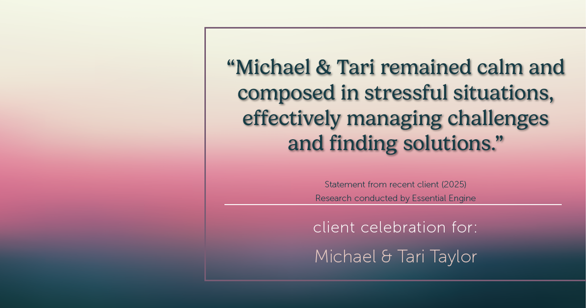 Testimonial for real estate agent Michael & Tari Taylor with PREMIER HOMES REALTY in St. Augustine, FL: "Michael & Tari remained calm and composed in stressful situations, effectively managing challenges and finding solutions."