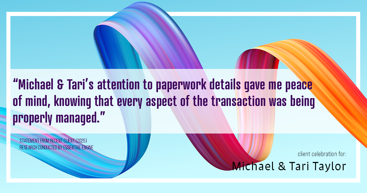 Testimonial for real estate agent Michael & Tari Taylor with PREMIER HOMES REALTY in St. Augustine, FL: "Michael & Tari's attention to paperwork details gave me peace of mind, knowing that every aspect of the transaction was being properly managed."
