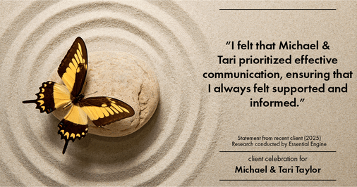 Testimonial for real estate agent Michael & Tari Taylor with PREMIER HOMES REALTY in St. Augustine, FL: "I felt that Michael & Tari prioritized effective communication, ensuring that I always felt supported and informed."