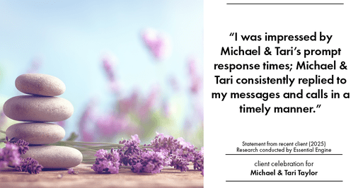 Testimonial for real estate agent Michael & Tari Taylor with PREMIER HOMES REALTY in St. Augustine, FL: "I was impressed by Michael & Tari's prompt response times; Michael & Tari consistently replied to my messages and calls in a timely manner."