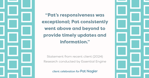 Testimonial for mortgage professional Pat Nagler with Edge Home Finance Corporation in Dallas, TX: "Pat's responsiveness was exceptional; Pat consistently went above and beyond to provide timely updates and information."