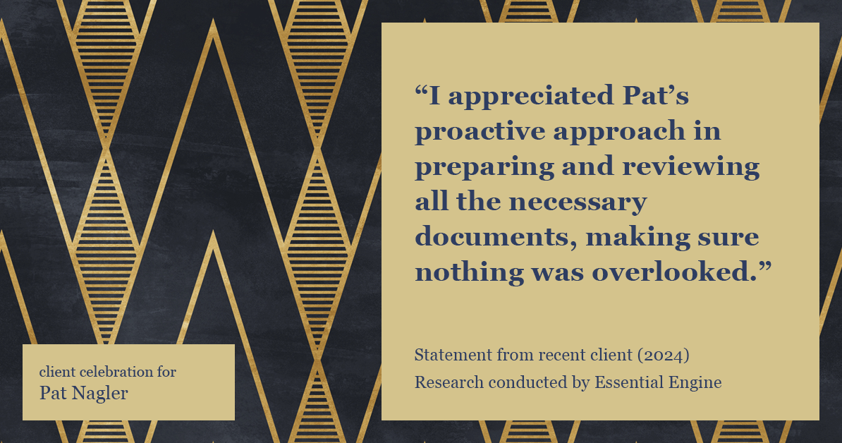 Testimonial for mortgage professional Pat Nagler with Edge Home Finance Corporation in Dallas, TX: "I appreciated Pat's proactive approach in preparing and reviewing all the necessary documents, making sure nothing was overlooked."