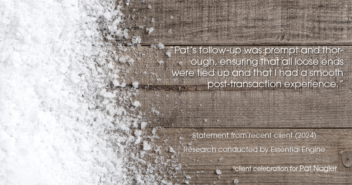 Testimonial for mortgage professional Pat Nagler with Edge Home Finance Corporation in Dallas, TX: "Pat's follow-up was prompt and thorough, ensuring that all loose ends were tied up and that I had a smooth post-transaction experience."