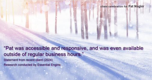 Testimonial for mortgage professional Pat Nagler with Edge Home Finance Corporation in Dallas, TX: "Pat was accessible and responsive, and was even available outside of regular business hours."