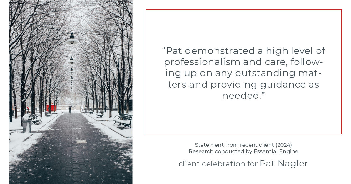 Testimonial for mortgage professional Pat Nagler with Edge Home Finance Corporation in Dallas, TX: "Pat demonstrated a high level of professionalism and care, following up on any outstanding matters and providing guidance as needed."